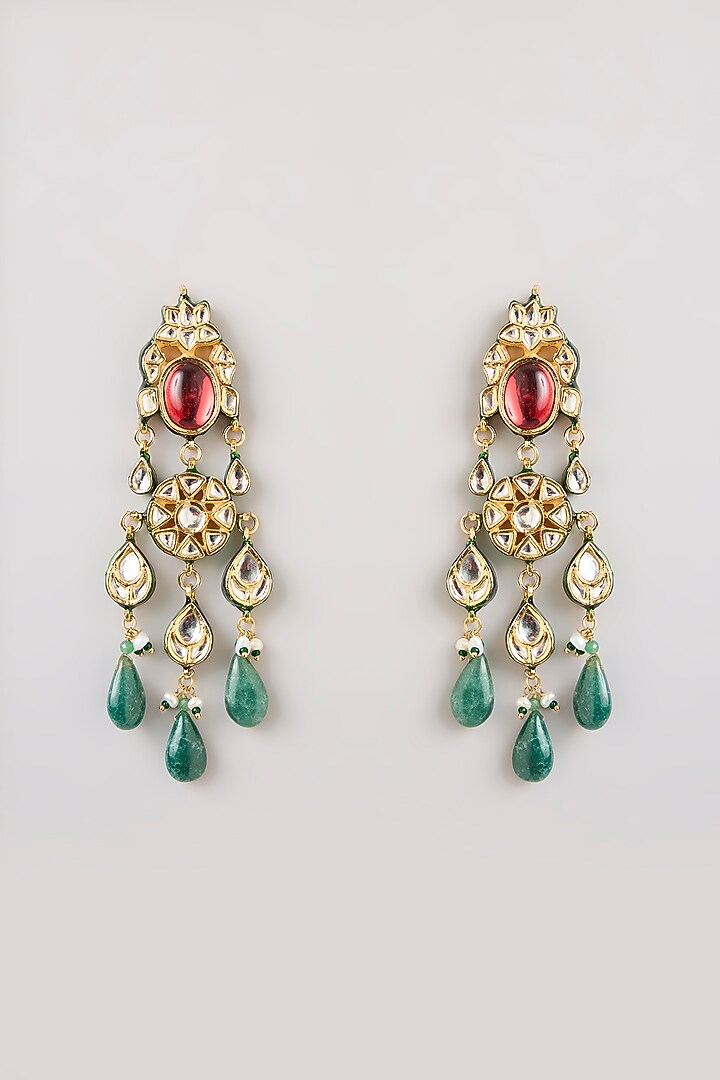 Gold Finish Emerald Stone Choker Necklace Set by Preeti Mohan at Pernia's Pop Up Shop