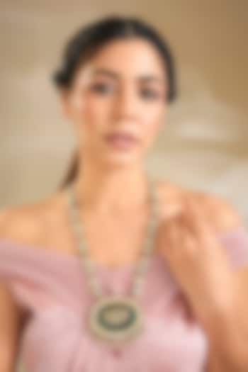 Gold Finish Emerald Stone Long Necklace by Preeti Mohan at Pernia's Pop Up Shop