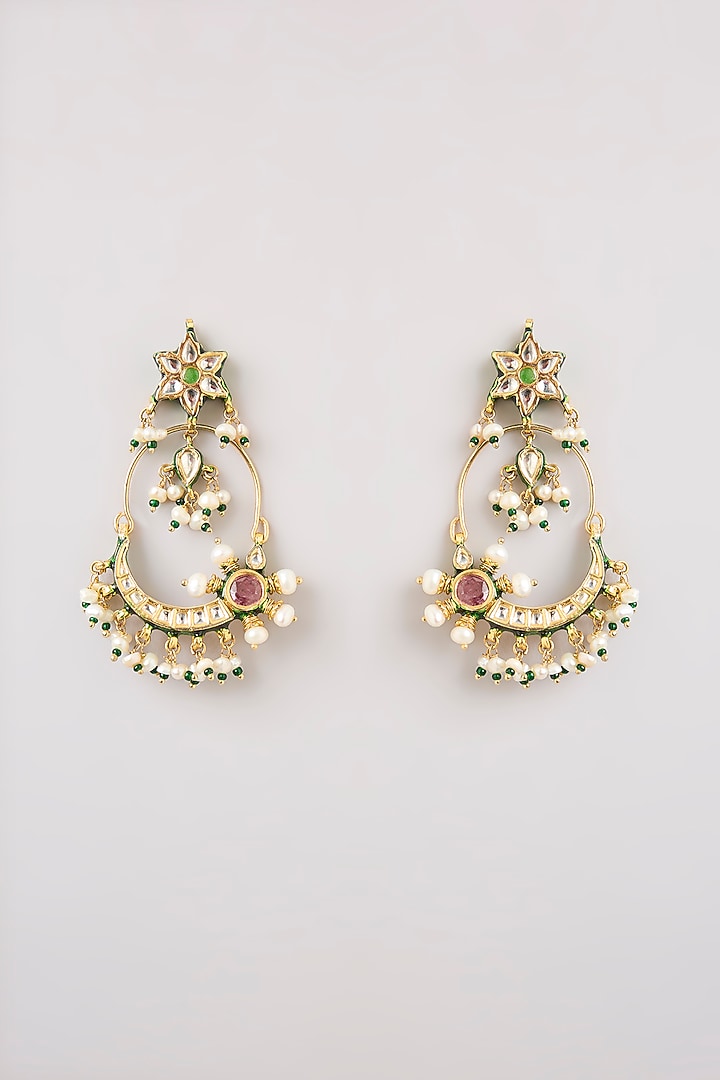 Gold Finish Dangler Earrings by Preeti Mohan at Pernia's Pop Up Shop