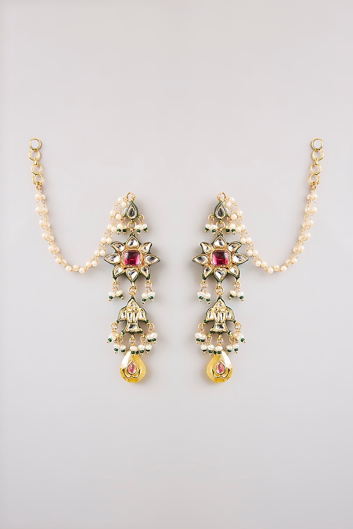 Gold Finish Multi-Colored Stone Dangler Earrings by Preeti Mohan at Pernia's Pop Up Shop