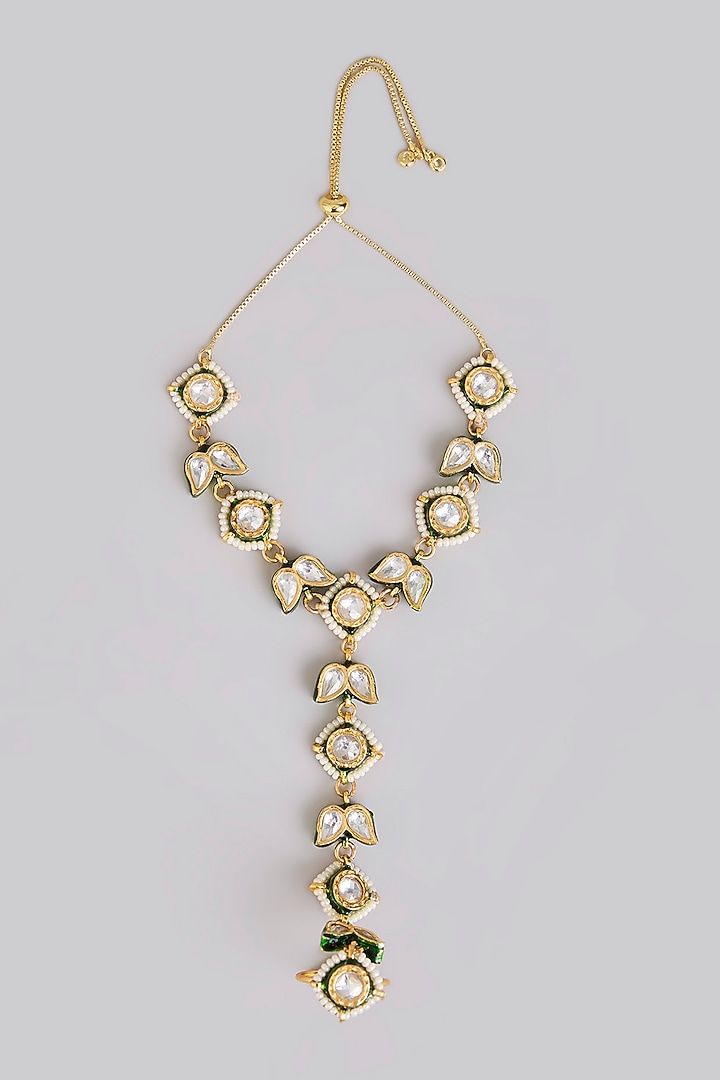 Gold Finish Kundan Polki Haathphool (Set Of 2) by Preeti Mohan at Pernia's Pop Up Shop