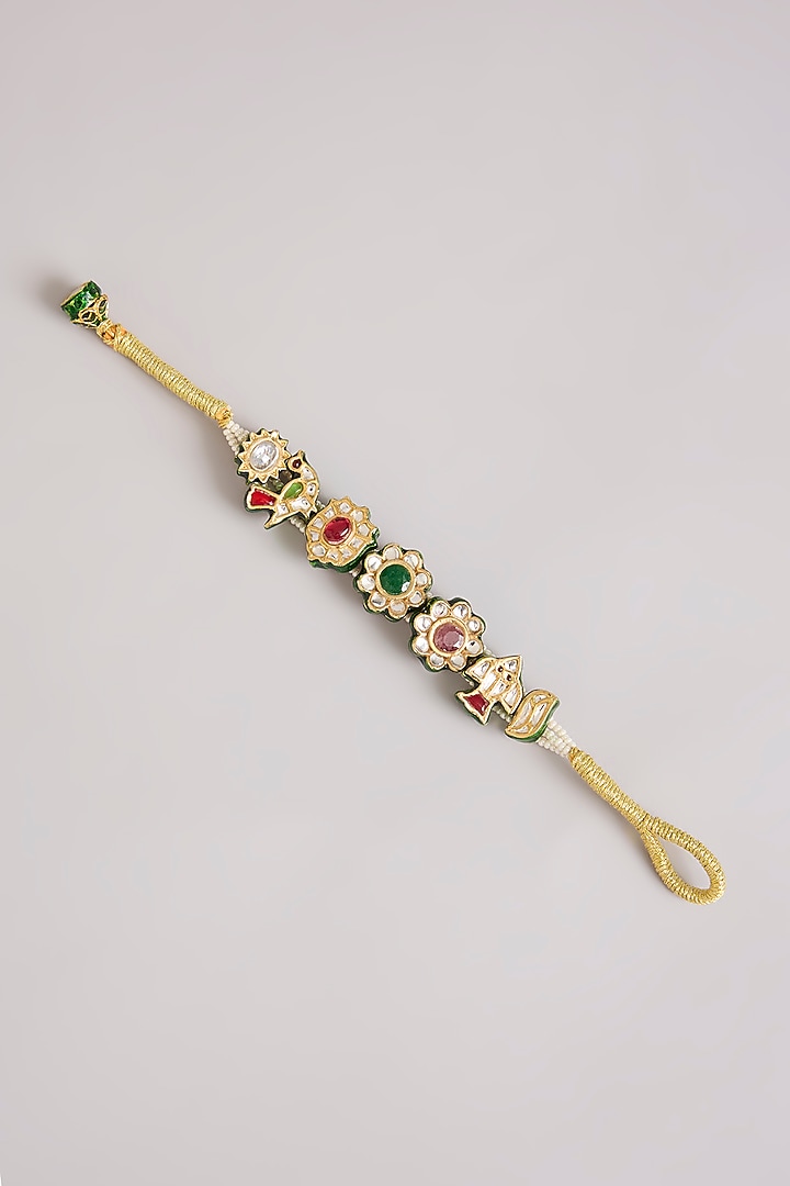 Gold Finish Floral Kundan Polki Adjustable Bracelet by Preeti Mohan at Pernia's Pop Up Shop