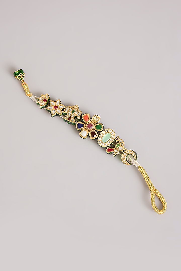 Gold Finish Floral Kundan Polki Adjustable Bracelet by Preeti Mohan at Pernia's Pop Up Shop