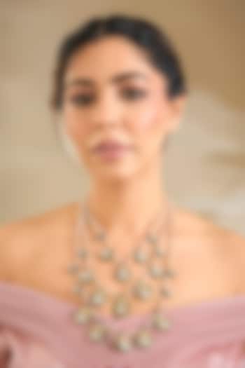 Gold Finish Kundan Polki & White Beaded Layered Necklace by Preeti Mohan at Pernia's Pop Up Shop