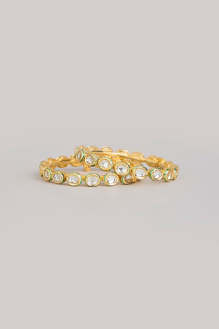 Gold Finish Kundan Polki Bangles (Set Of 2) by Preeti Mohan at Pernia's Pop Up Shop