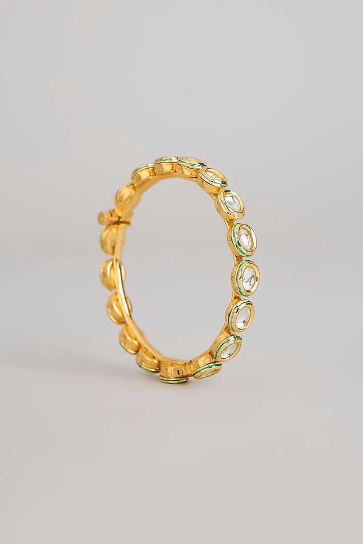 Gold Finish Kundan Polki Bangles (Set Of 2) by Preeti Mohan at Pernia's Pop Up Shop