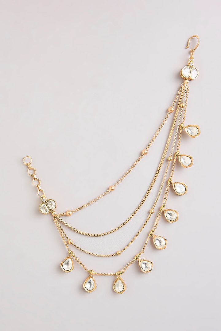 Gold Finish Mixed Metal Earchains by Preeti Mohan at Pernia's Pop Up Shop