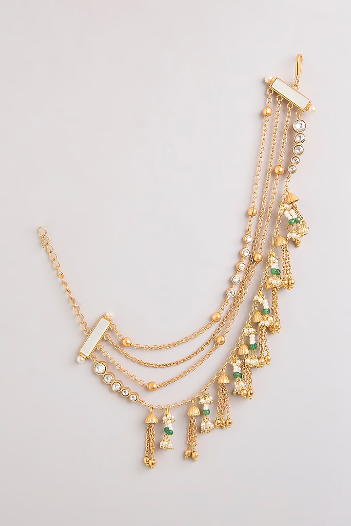 Gold Finish Mixed Metal Earchains by Preeti Mohan at Pernia's Pop Up Shop