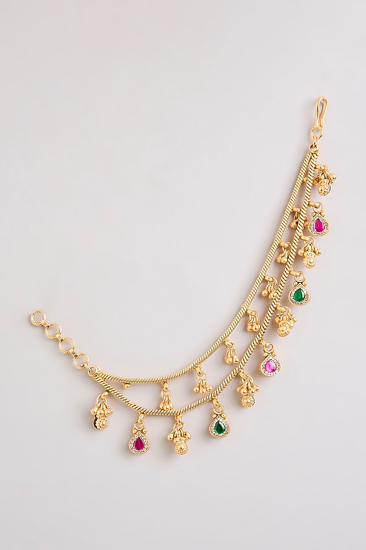 Gold Finish Mixed Metal Earchains by Preeti Mohan at Pernia's Pop Up Shop