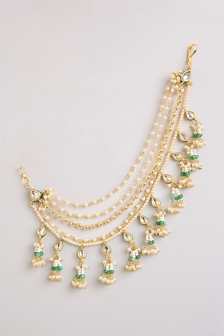 Gold Finish Mixed Metal Earchains by Preeti Mohan at Pernia's Pop Up Shop
