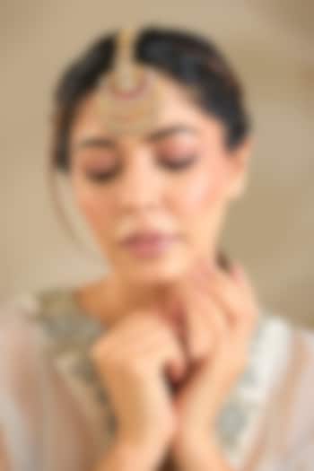 Gold Finish Kundan Polki & Green Beaded Maangtikka by Preeti Mohan at Pernia's Pop Up Shop