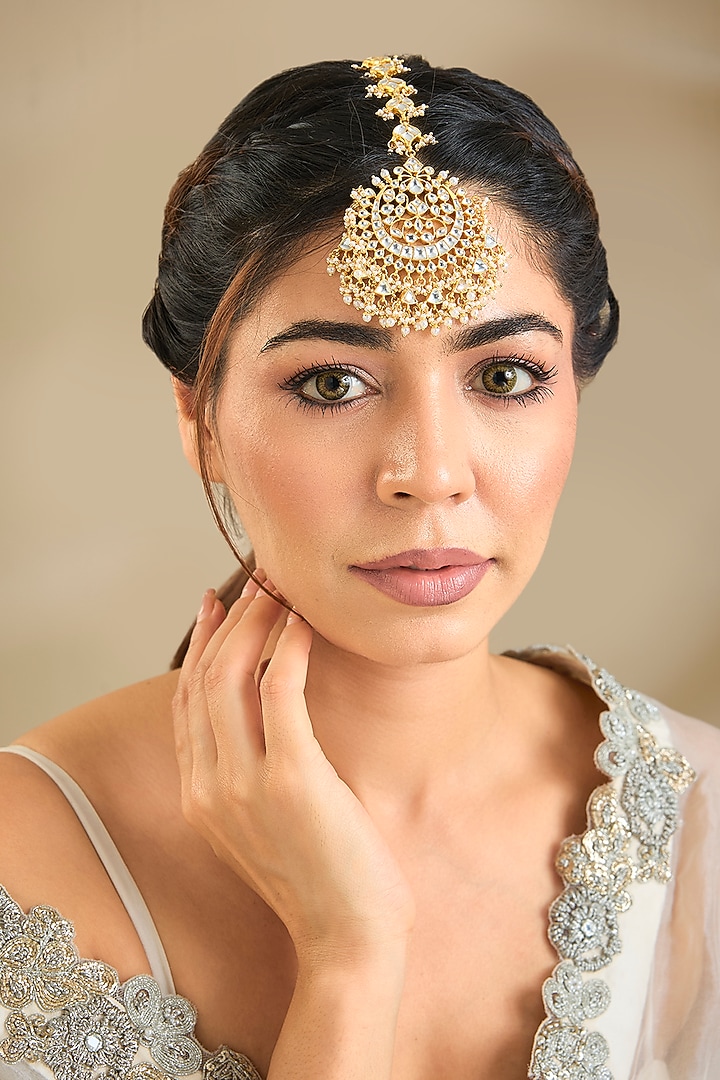 Gold Finish Kundan Polki Maangtikka by Preeti Mohan at Pernia's Pop Up Shop