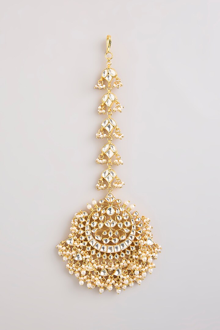 Gold Finish Kundan Polki Maangtikka by Preeti Mohan at Pernia's Pop Up Shop