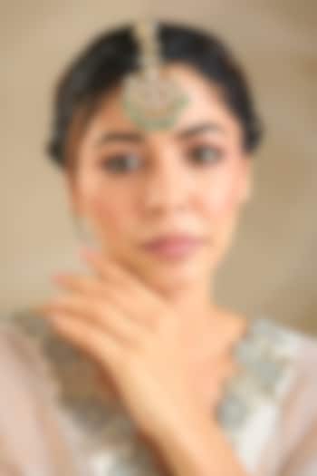 Gold Finish Kundan Polki & Green Stone Maangtikka by Preeti Mohan at Pernia's Pop Up Shop