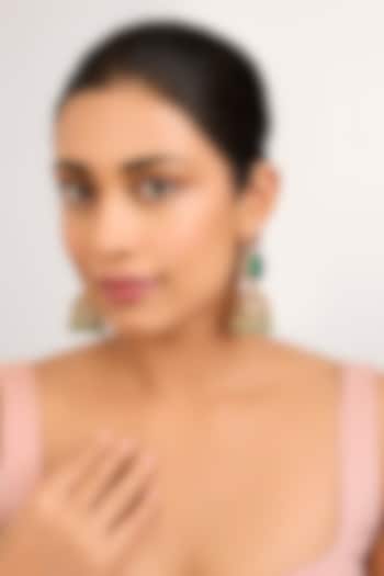 Gold Finish Kundan Polki & Green Stone Jhumka Earrings by Preeti Mohan at Pernia's Pop Up Shop