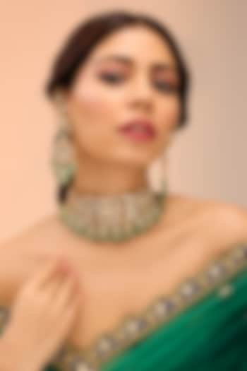 Gold Finish Kundan Polki & Deep Green Onyx Choker Necklace Set by Preeti Mohan at Pernia's Pop Up Shop