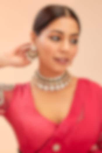 Gold Finish Moissanite & Green Onyx Drop Necklace Set by Preeti Mohan at Pernia's Pop Up Shop