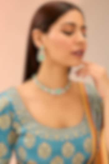 Gold Finish Mint Moissanite Necklace Set by Preeti Mohan at Pernia's Pop Up Shop