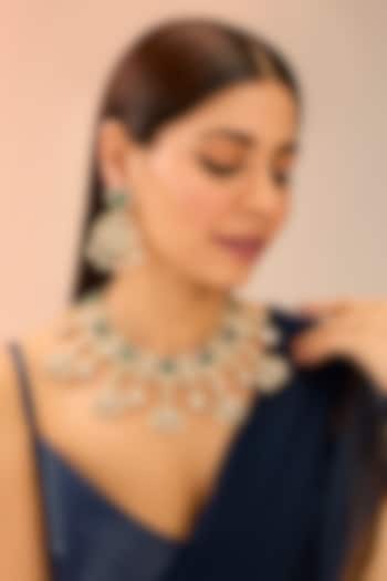 Gold Finish Green Moissanite Necklace Set by Preeti Mohan at Pernia's Pop Up Shop