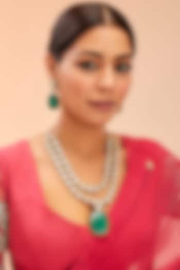 Gold Finish Moissanite Polki & Green Onyx Drop Long Necklace Set by Preeti Mohan at Pernia's Pop Up Shop