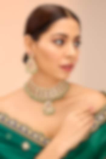 Gold Finish Ruby & Green Kundan Polki Necklace Set by Preeti Mohan at Pernia's Pop Up Shop