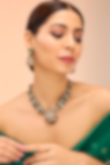 Gold Finish Green Kundan Polki Necklace Set by Preeti Mohan at Pernia's Pop Up Shop