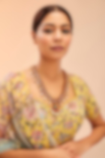 Gold Finish Red & Green Kundan Polki Long Necklace by Preeti Mohan at Pernia's Pop Up Shop