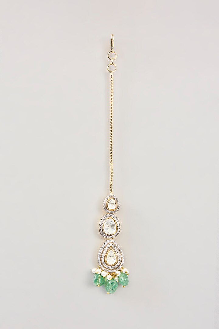 Silver Finish Kundan Polki & Green Onyx Maangtikka by Preeti Mohan at Pernia's Pop Up Shop