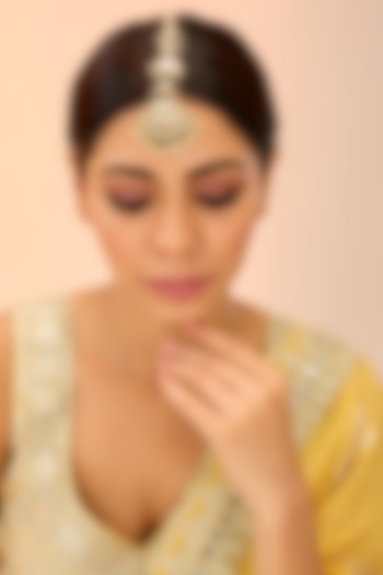 Gold Finish Kundan Polki & Pearl Maangtikka by Preeti Mohan at Pernia's Pop Up Shop