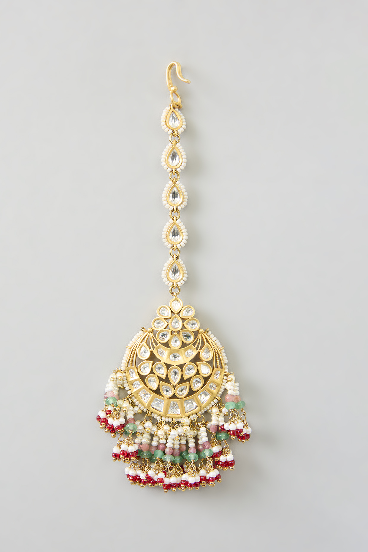 Gold Finish Kundan Polki & Multi-Colored Drop Maangtikka by Preeti Mohan at Pernia's Pop Up Shop