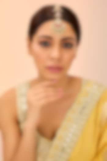 Gold Finish Kundan Polki & Green Onyx Maangtikka by Preeti Mohan at Pernia's Pop Up Shop