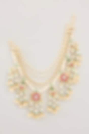 Gold Finish Red & Green Kundan Polki Ear Chains by Preeti Mohan at Pernia's Pop Up Shop