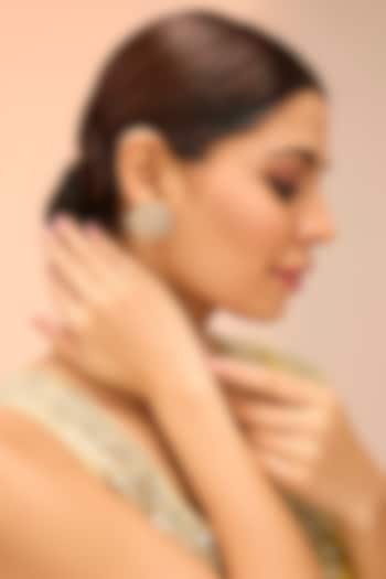 Gold Finish Moissanite Stud Earrings by Preeti Mohan at Pernia's Pop Up Shop