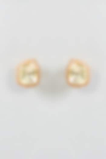 Gold Finish Moissanite Polki Stud Earrings by Preeti Mohan at Pernia's Pop Up Shop