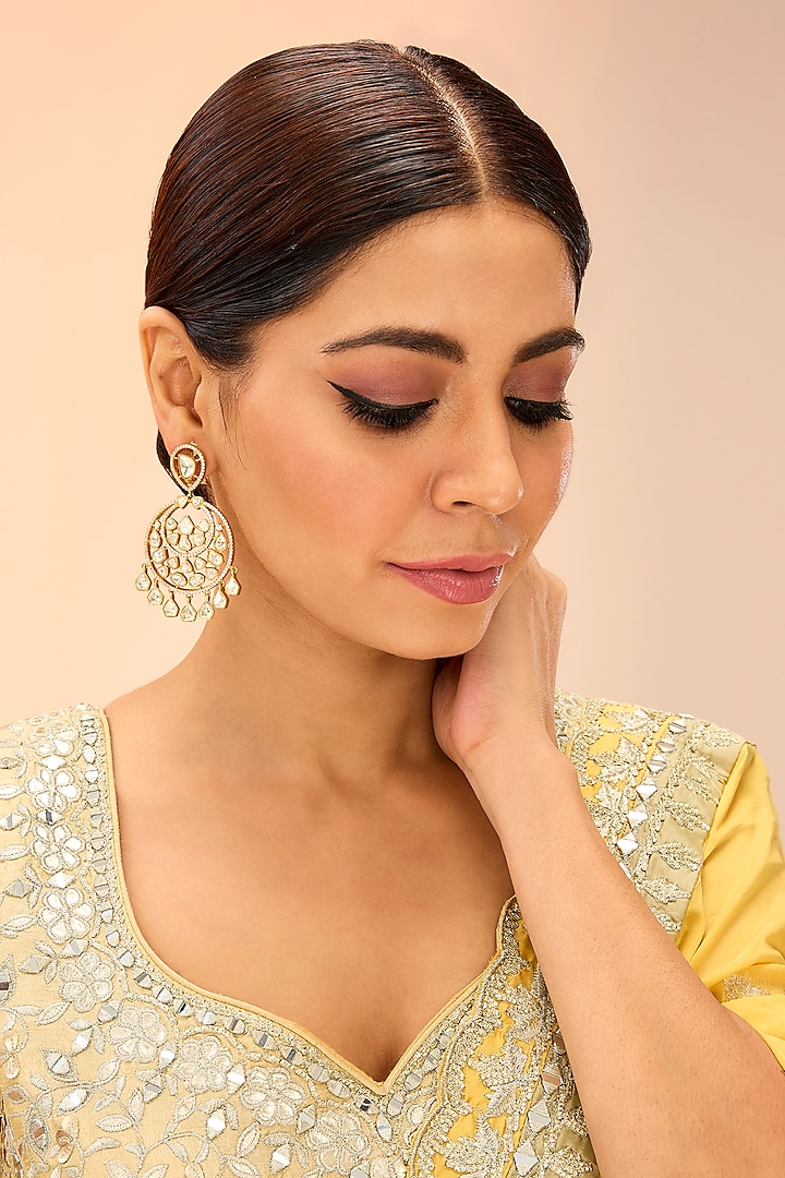 Gold Finish Moissanite Chandbali Earrings by Preeti Mohan at Pernia's Pop Up Shop