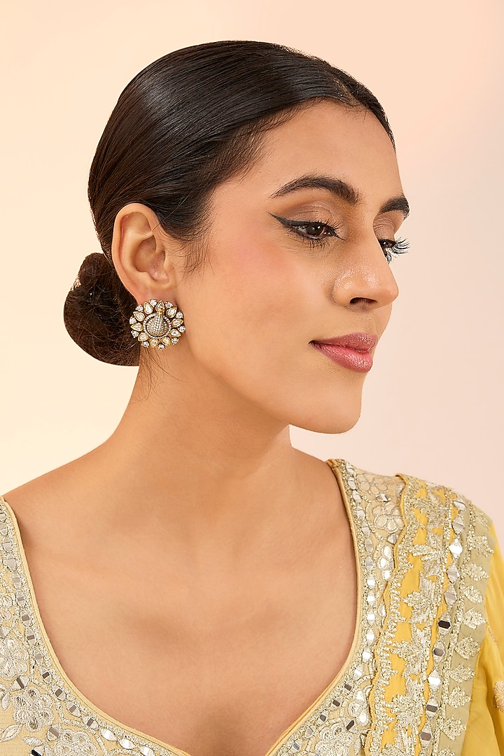 Two Tone Finish Moissanite Stud Earrings by Preeti Mohan at Pernia's Pop Up Shop