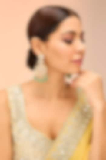 Gold Finish Kundan Polki & Green Onyx Chandbali Earrings by Preeti Mohan at Pernia's Pop Up Shop