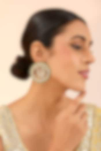 Gold Finish Green Kundan Polki Stud Earrings by Preeti Mohan at Pernia's Pop Up Shop