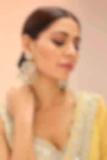 Gold Finish Kundan Polki Chandbali Earrings by Preeti Mohan at Pernia's Pop Up Shop