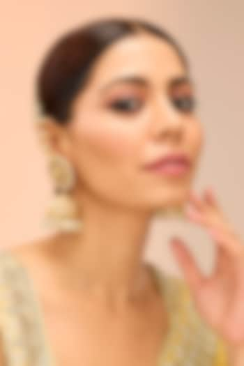 Gold Finish Kundan Polki & Fluorite Drop Dangler Earrings by Preeti Mohan at Pernia's Pop Up Shop