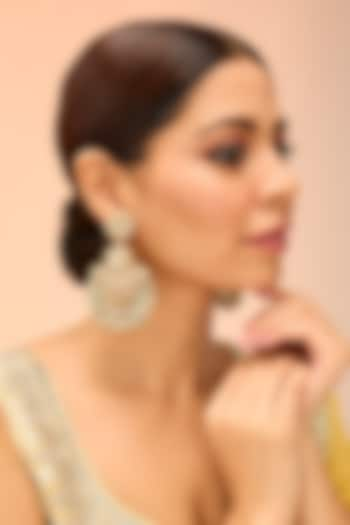 Gold Finish Kundan Polki & Green Onyx Chandbali Earrings by Preeti Mohan at Pernia's Pop Up Shop