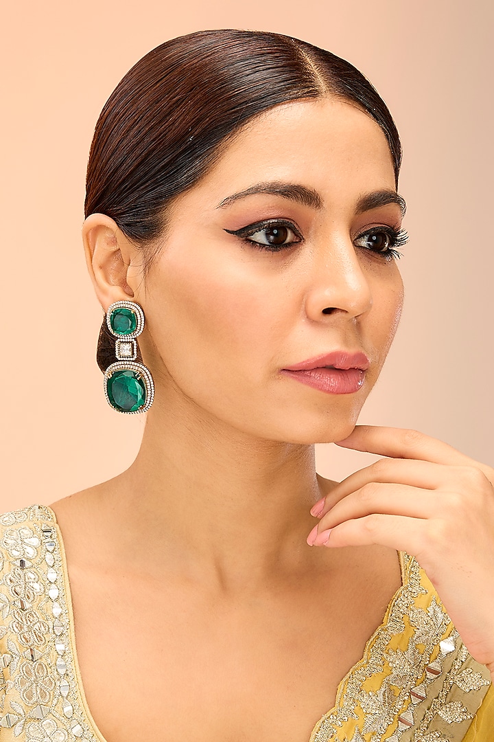 Two Tone Finish Green Onyx Dangler Earrings by Preeti Mohan at Pernia's Pop Up Shop