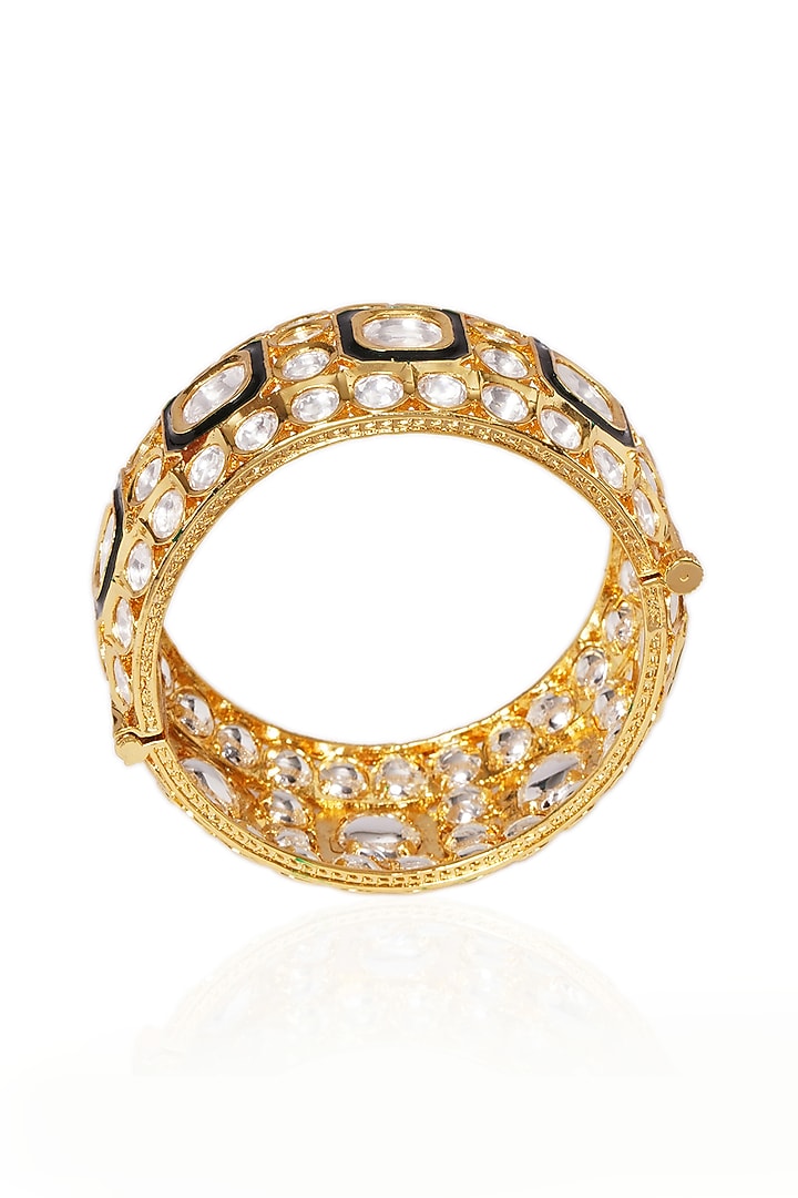 Gold Plated Green Stone Bangles (Set Of 2) by Preeti Mohan at Pernia's Pop Up Shop