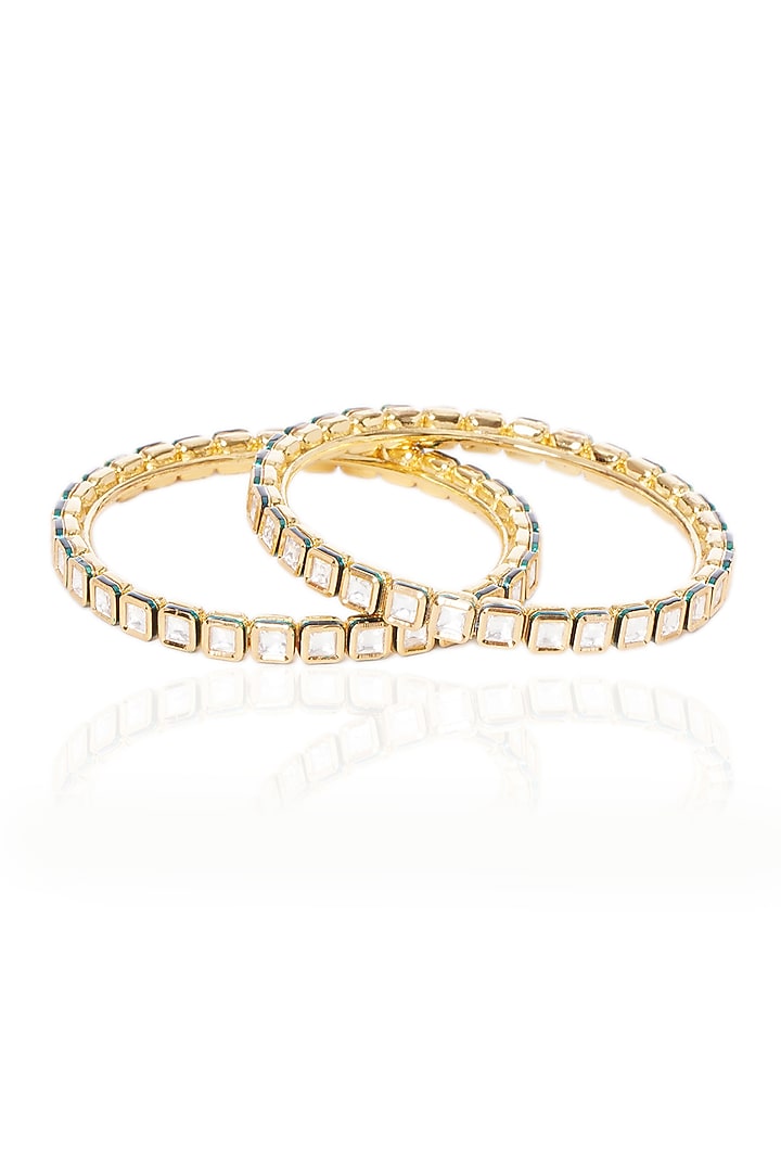 Gold Plated Green Stone Bangles (Set Of 2) by Preeti Mohan at Pernia's Pop Up Shop