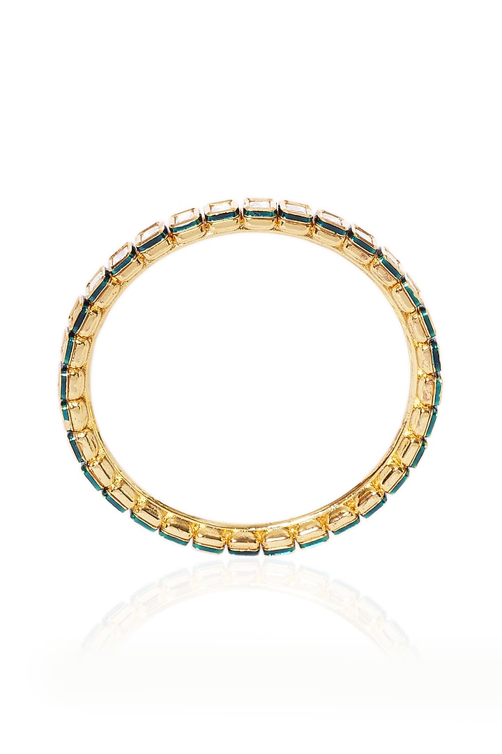 Gold Plated Green Stone Bangles (Set Of 2) by Preeti Mohan at Pernia's Pop Up Shop
