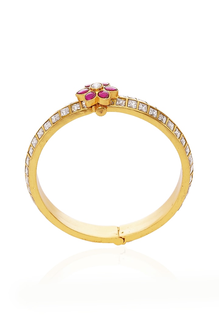 Gold Plated Red Stone Bangles (Set Of 2) by Preeti Mohan at Pernia's Pop Up Shop