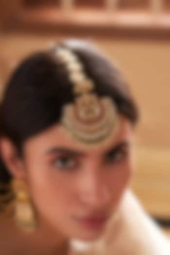 Gold Plated Green Onyx & Pearl Maangtikka by Preeti Mohan at Pernia's Pop Up Shop