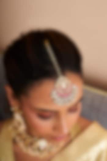 Gold Plated Green Onyx & Pearl Maangtikka by Preeti Mohan at Pernia's Pop Up Shop