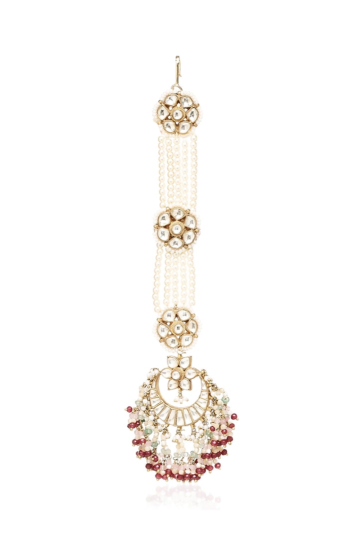 Gold Plated Green Onyx & Ruby Stone Maangtikka by Preeti Mohan at Pernia's Pop Up Shop