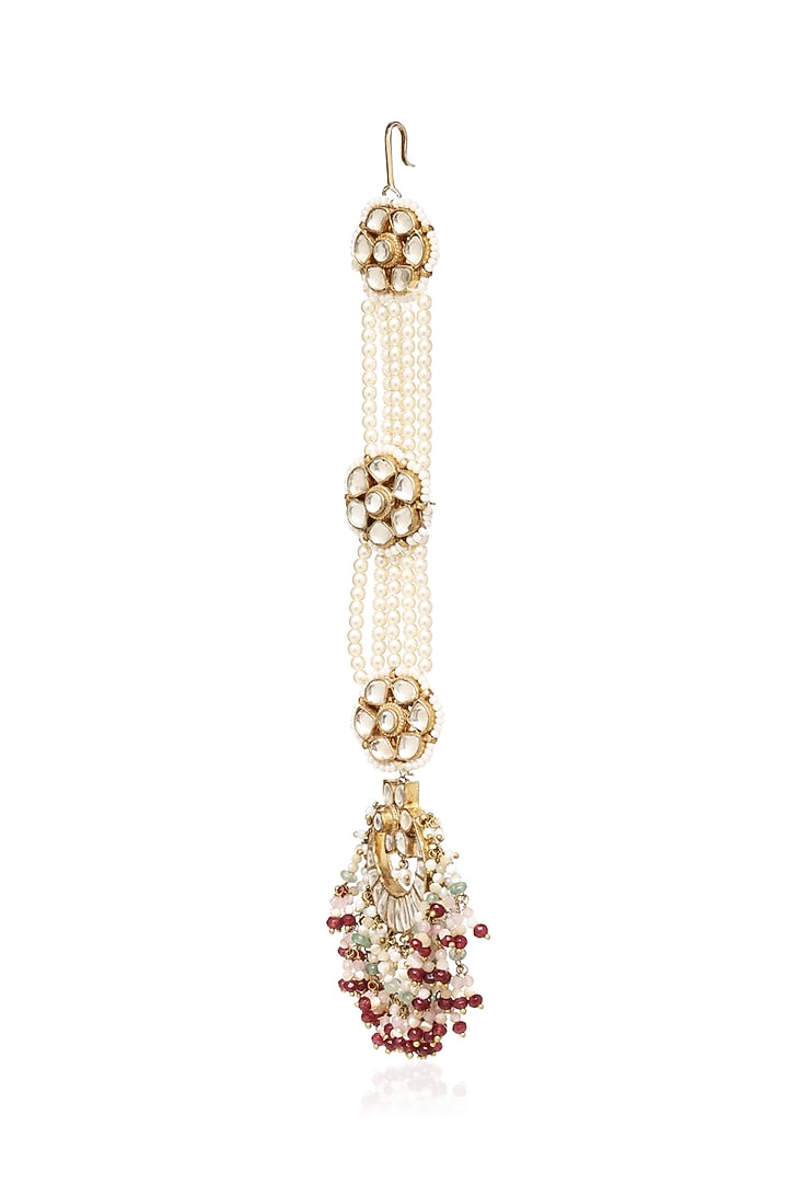 Gold Plated Green Onyx & Ruby Stone Maangtikka by Preeti Mohan at Pernia's Pop Up Shop